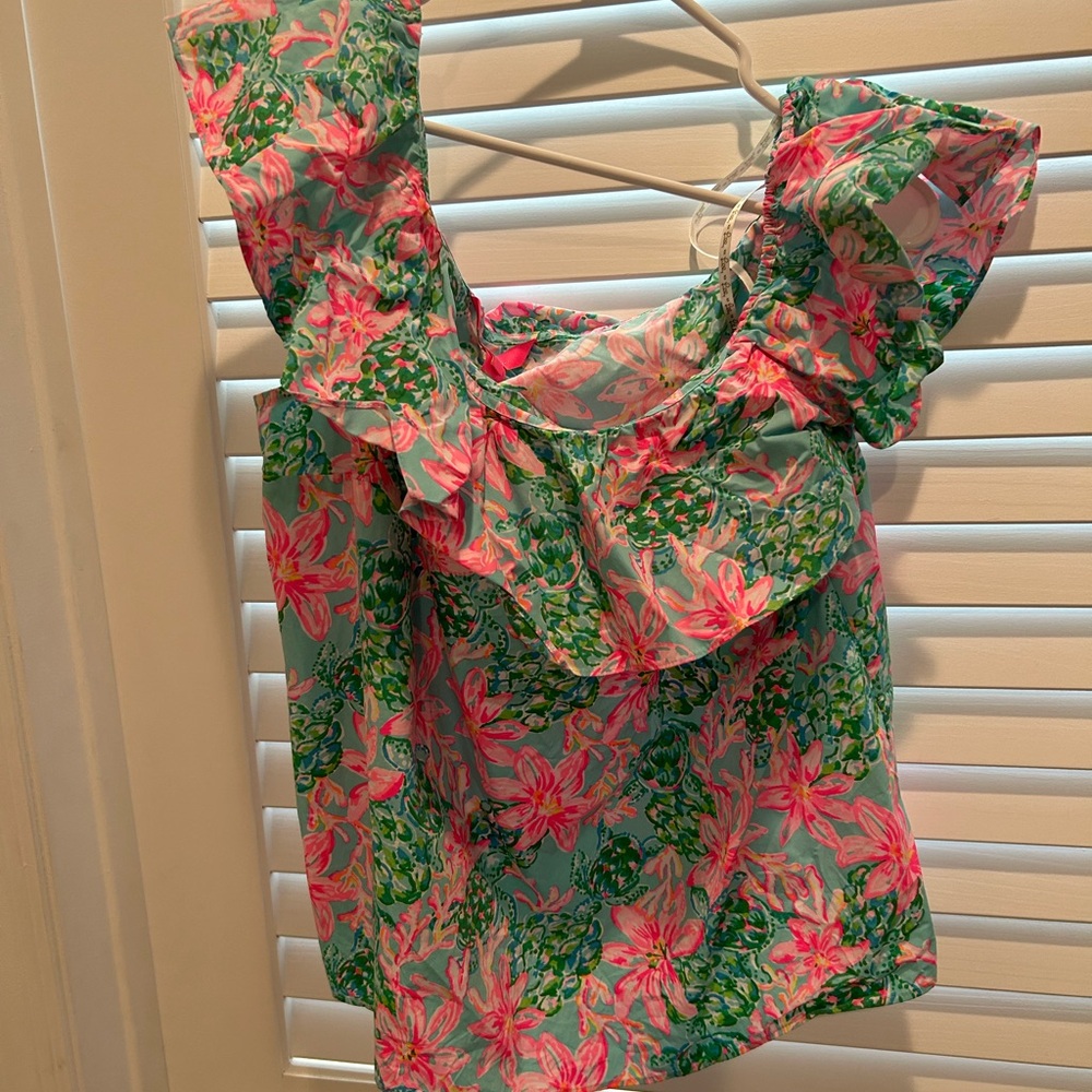 Lilly Pulitzer off the shoulder Ruffle Top - Pink and Green
